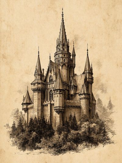 Gothic Castle Sketch Poster. poster print