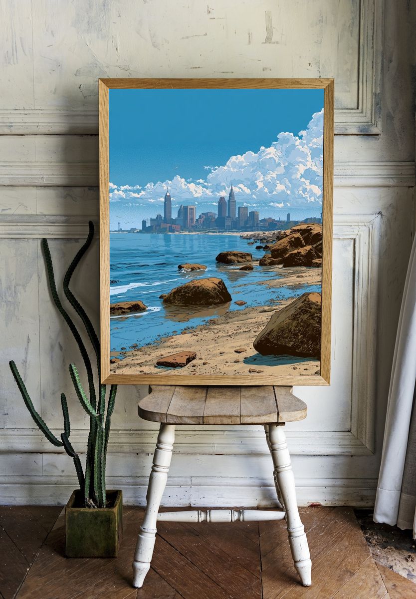 Coastal City Skyline Illustration Print. room preview