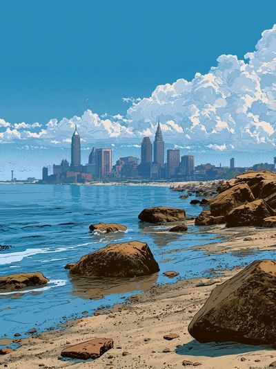 Coastal City Skyline Illustration Print. poster print