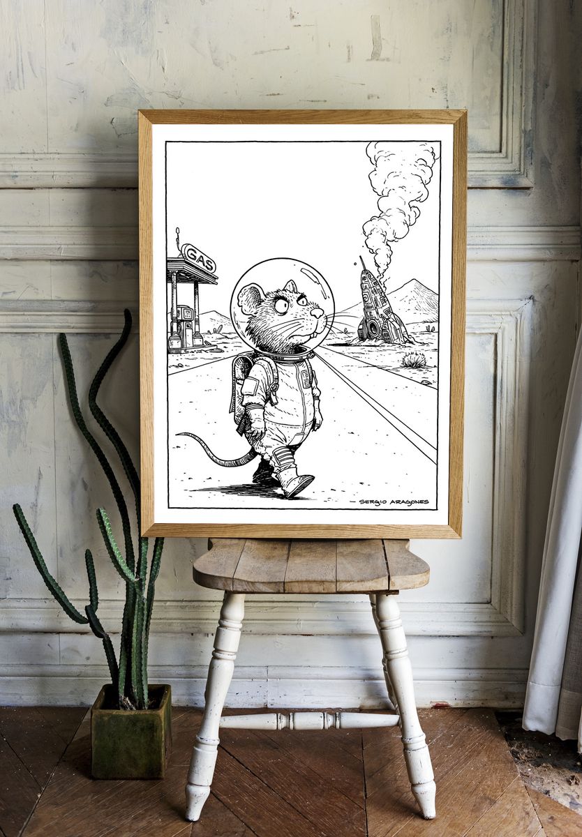 Astronaut Mouse Cartoon Print. — room view 1