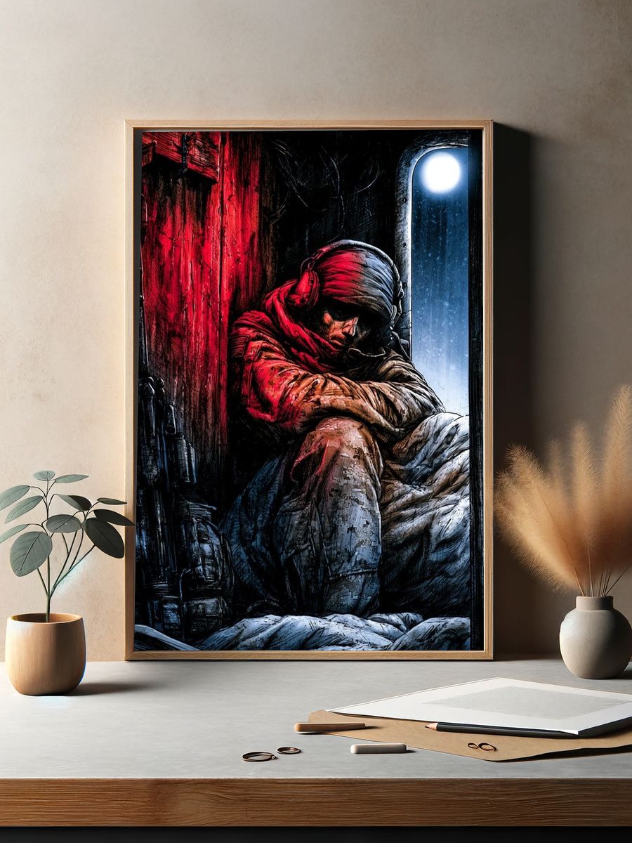 Soldier in Red Light Illustration Poster. — room view 2