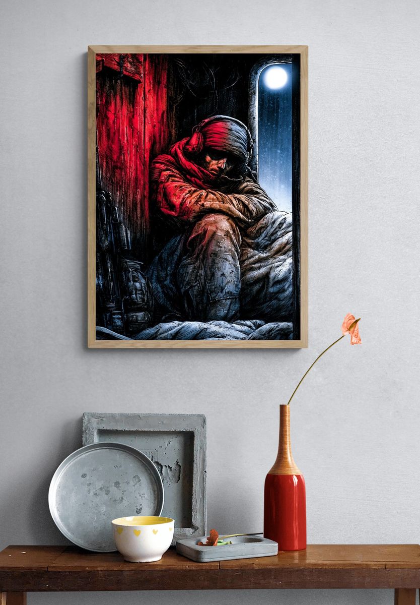 Soldier in Red Light Illustration Poster. — room view 3