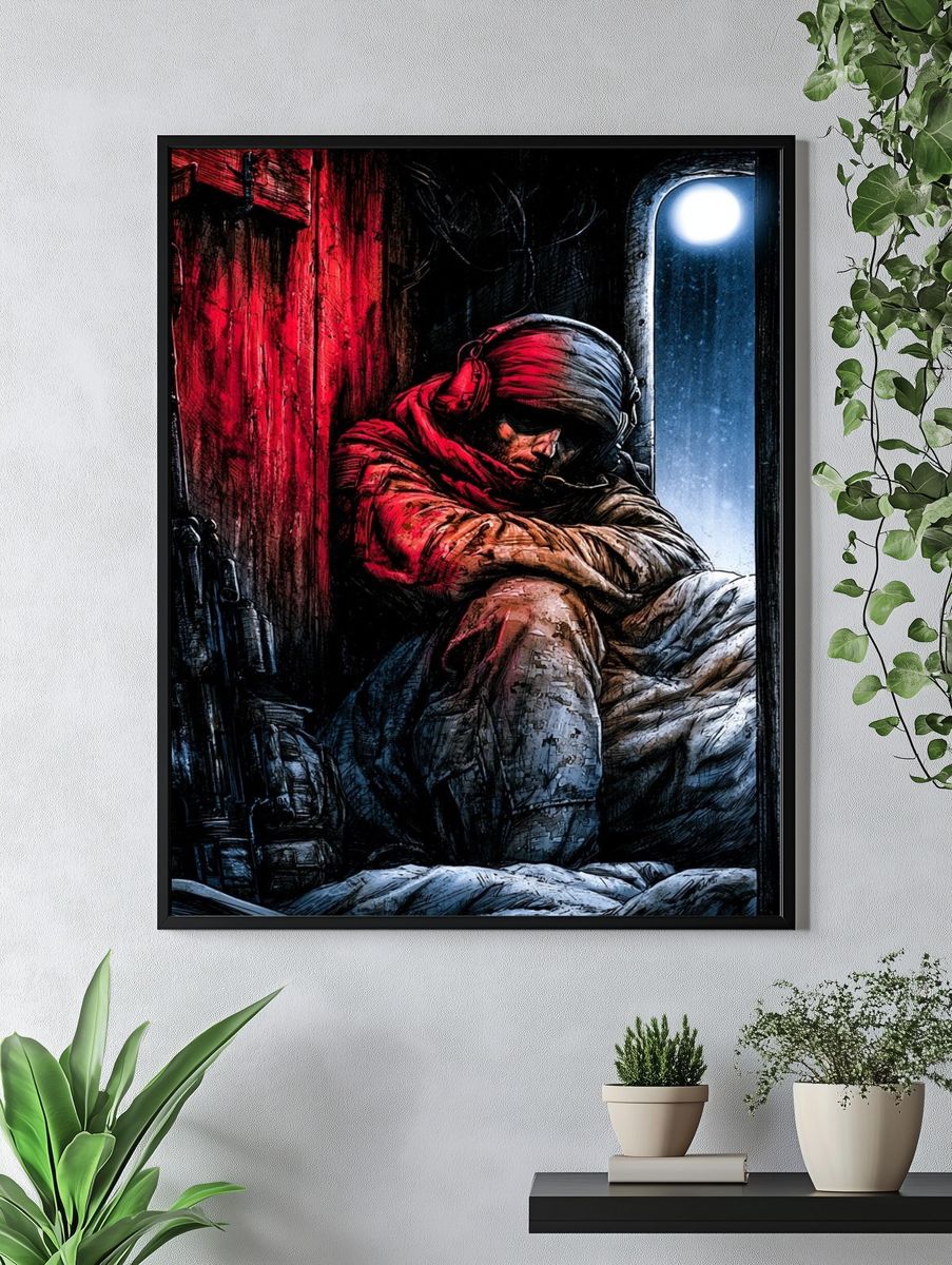 Soldier in Red Light Illustration Poster. — room view 4