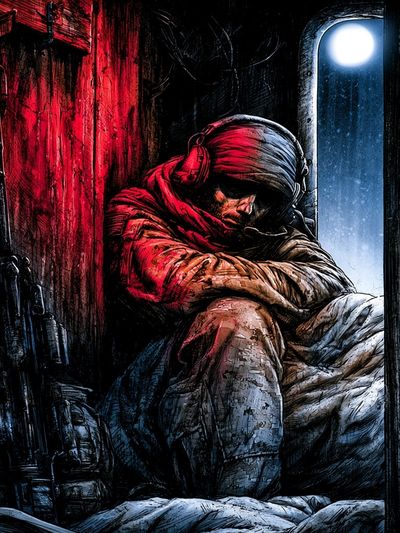 Soldier in Red Light Illustration Poster. poster