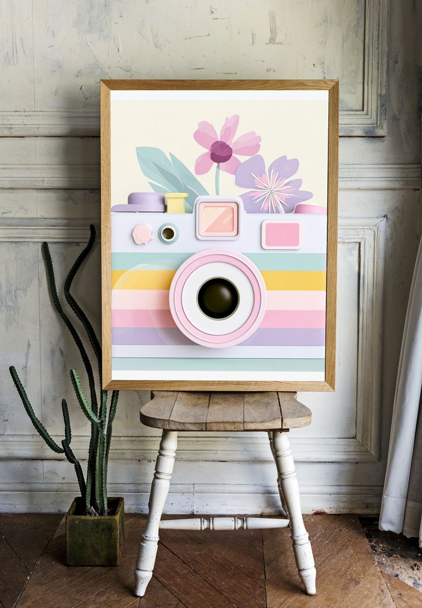 Pastel Camera Illustration Poster. — room view 1