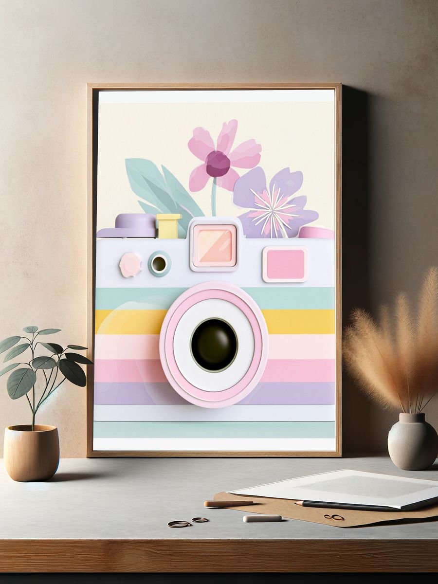 Pastel Camera Illustration Poster. — room view 2