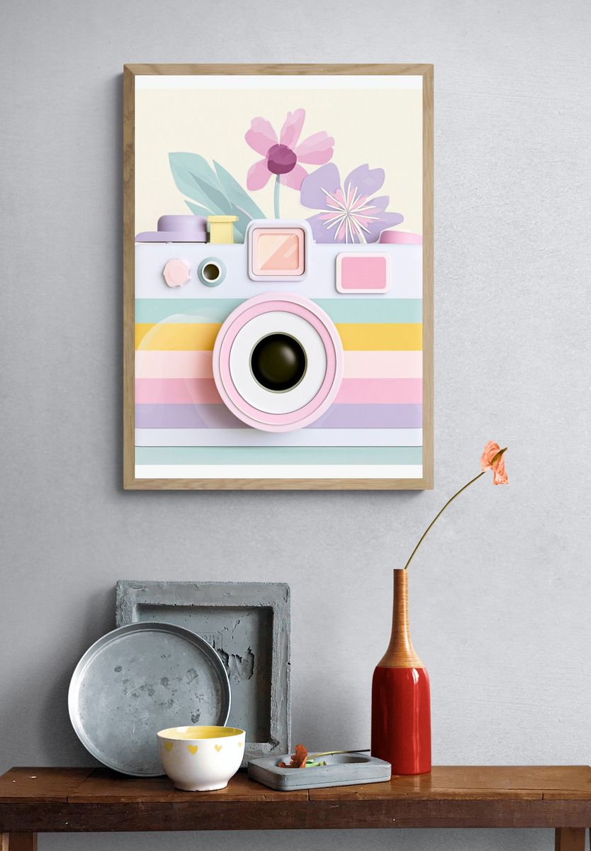 Pastel Camera Illustration Poster. — room view 3