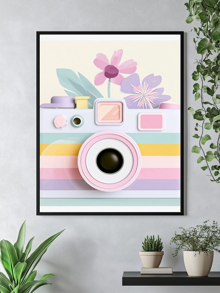 Pastel Camera Illustration Poster. — room view 4