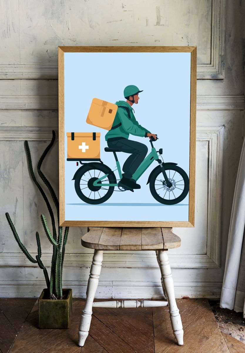 Delivery Rider Illustration Poster. — room view 1