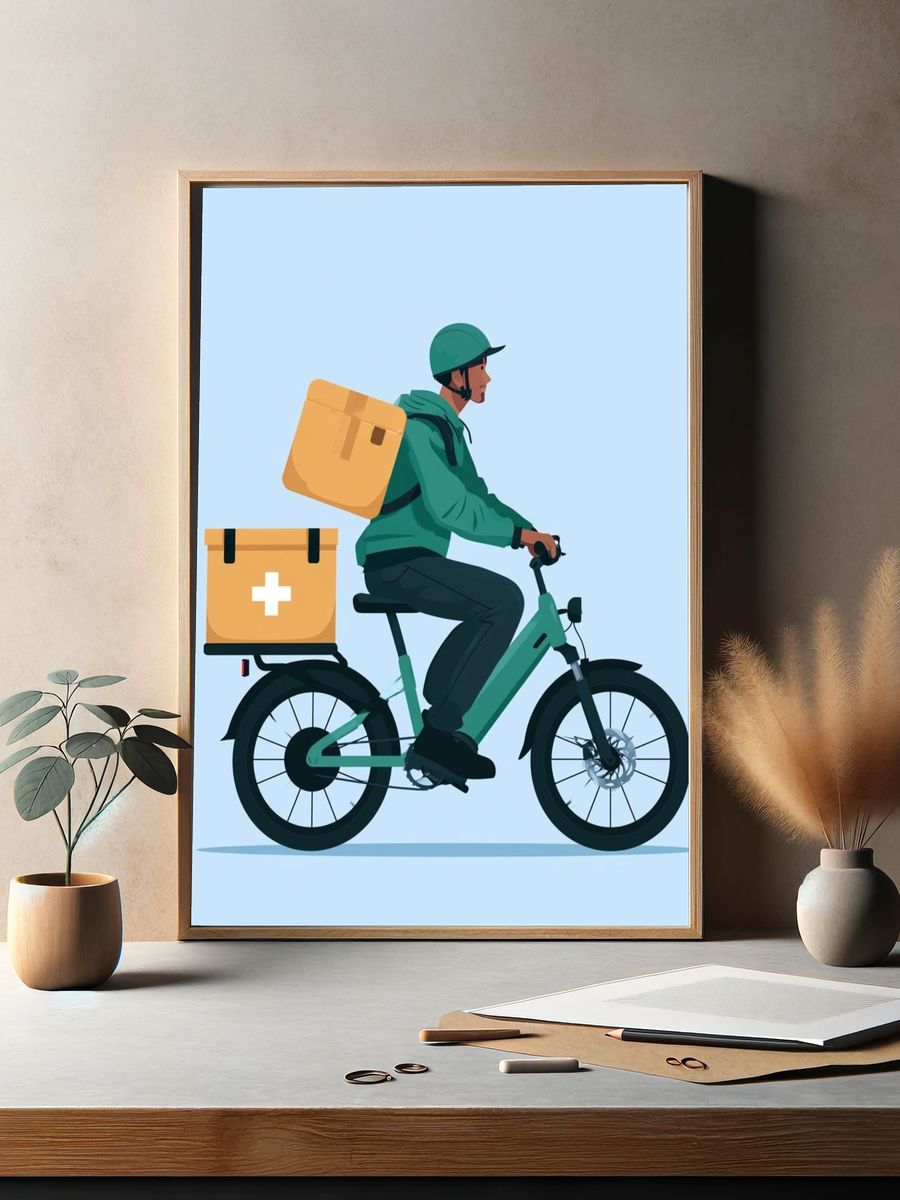 Delivery Rider Illustration Poster. — room view 2