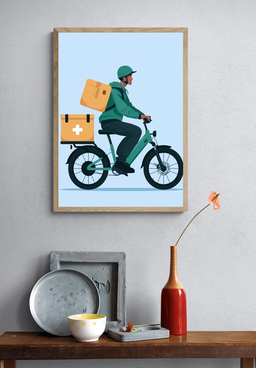 Delivery Rider Illustration Poster. — room view 3