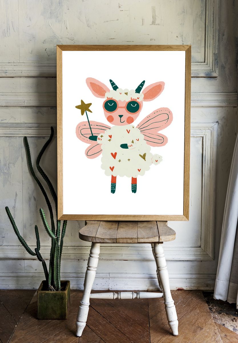 Cute Fairy Lamb Illustration Poster. — room view 1