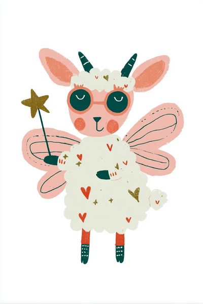 Cute Fairy Lamb Illustration Poster. poster print
