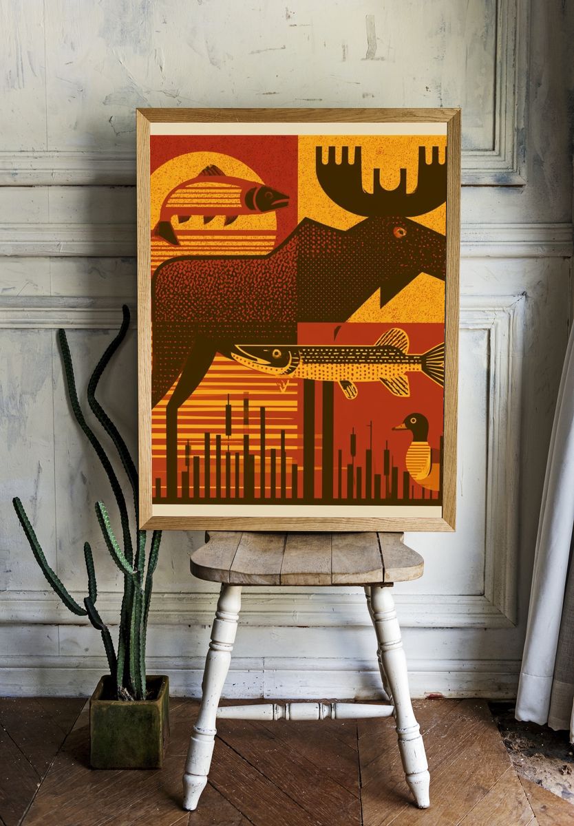Northwoods Wildlife Illustration Poster. room preview