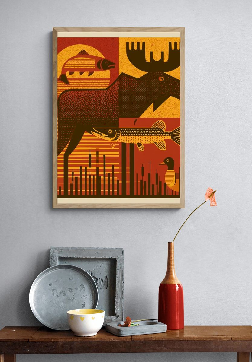 Northwoods Wildlife Illustration Poster. — room view 3