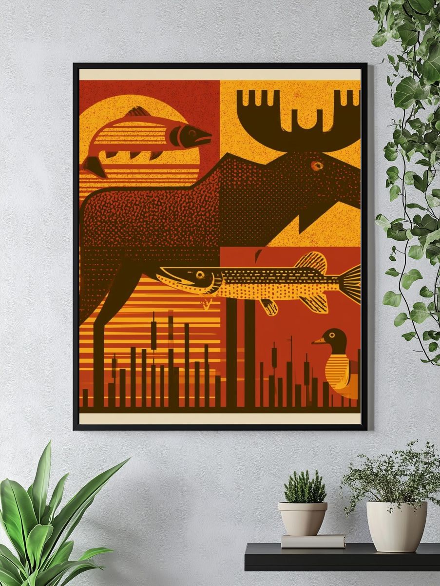 Northwoods Wildlife Illustration Poster. — room view 4