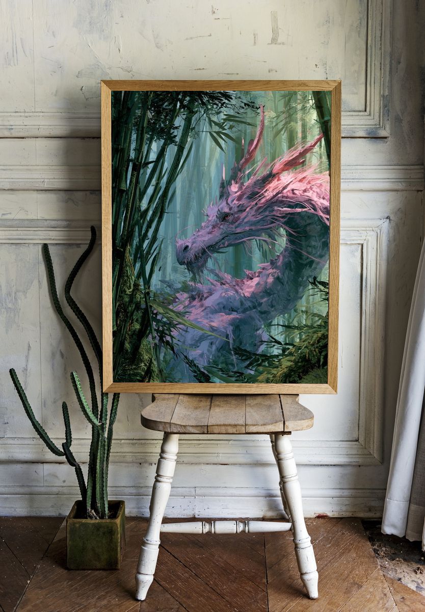 Pink Dragon in Bamboo Forest Poster. — room view 1