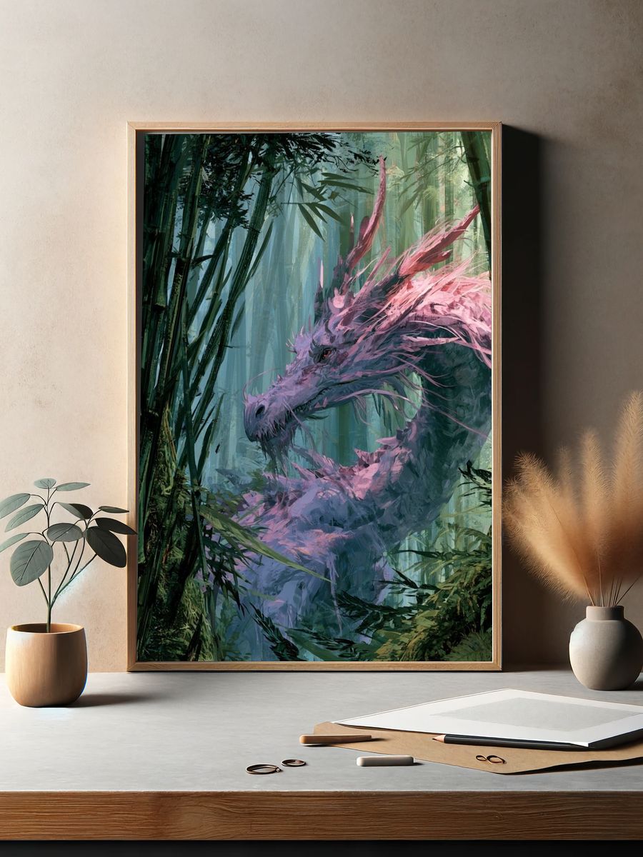 Pink Dragon in Bamboo Forest Poster. — room view 2