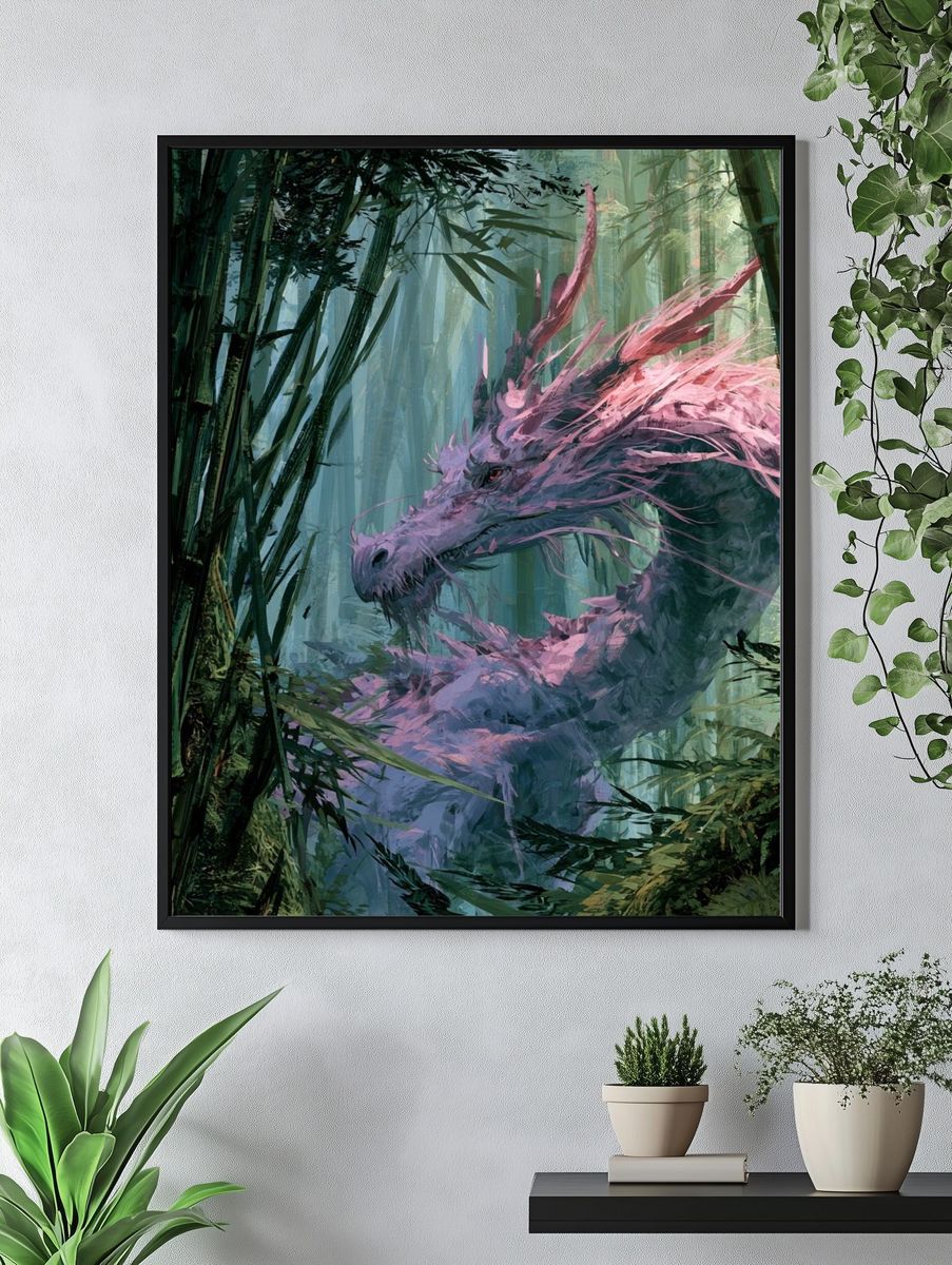 Pink Dragon in Bamboo Forest Poster. — room view 4
