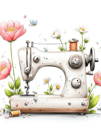 Floral Sewing Machine Illustration Poster. poster print