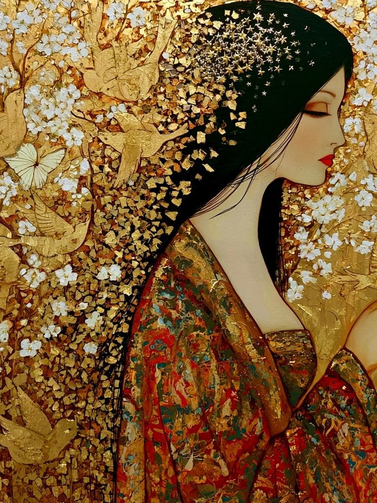 Golden Geisha Portrait Print. poster — illustration art
