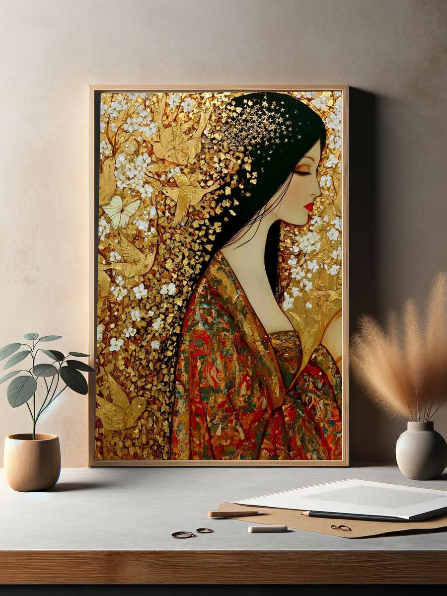 Golden Geisha Portrait Print. — room view 2