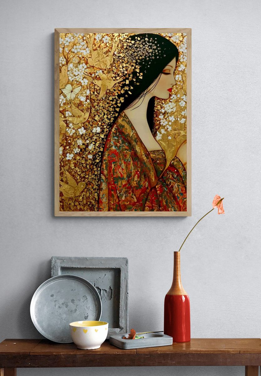 Golden Geisha Portrait Print. — room view 3