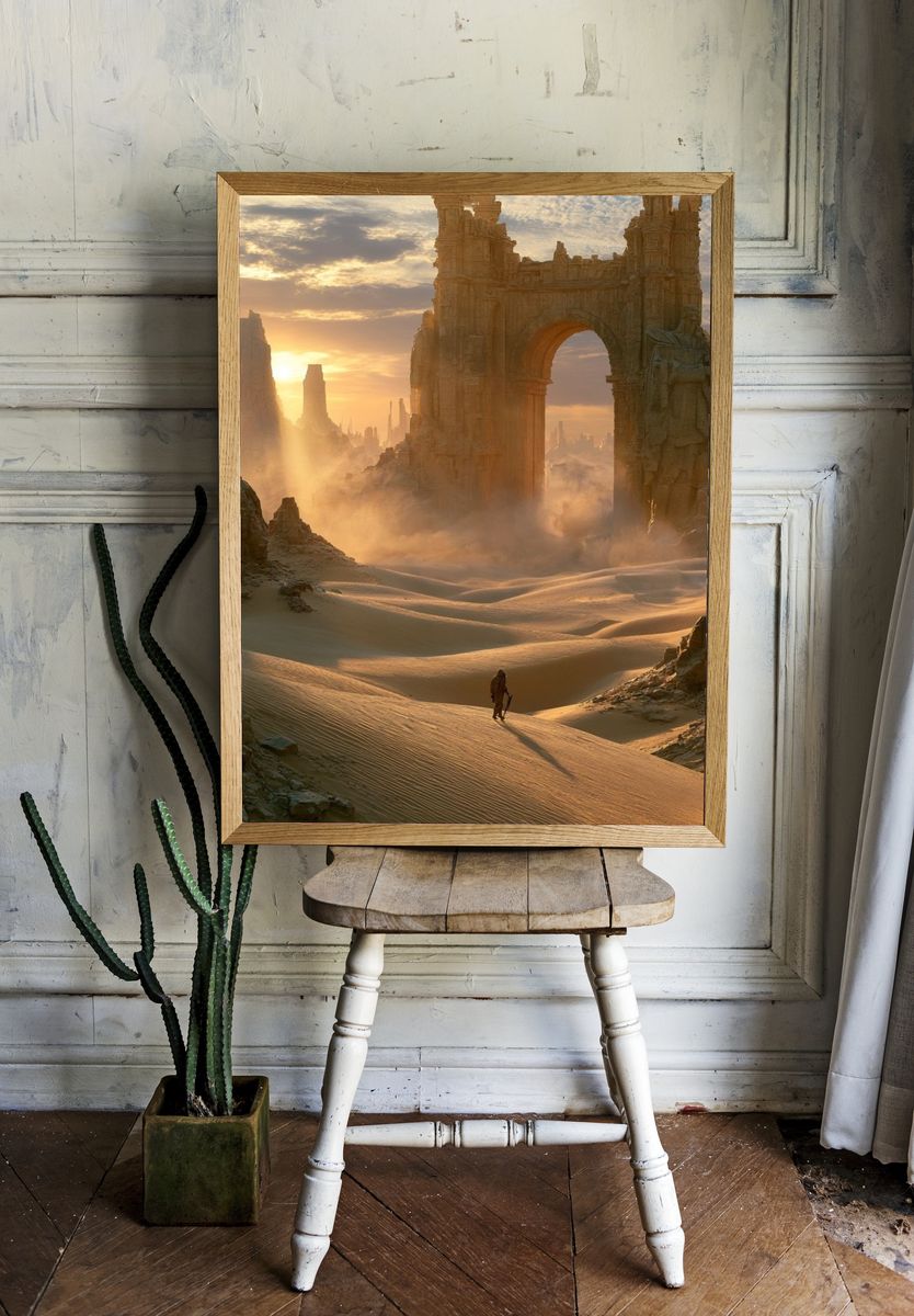 Desert Ruins at Sunrise Poster. room preview