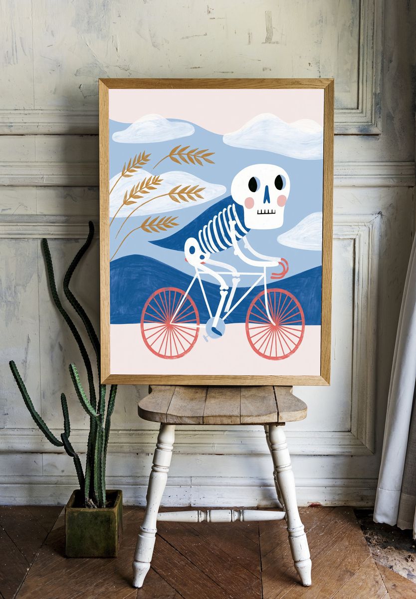 Skeleton Bicycle Illustration Poster. — room view 1