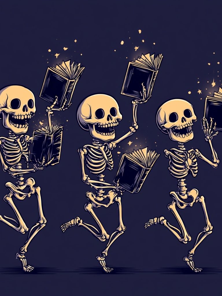 Skeleton Book Dance Illustration Poster. poster detail
