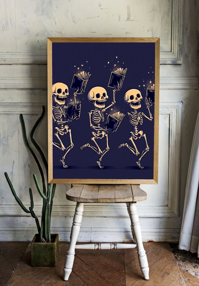 Skeleton Book Dance Illustration Poster. room preview