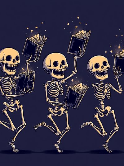 Skeleton Book Dance Illustration Poster. poster