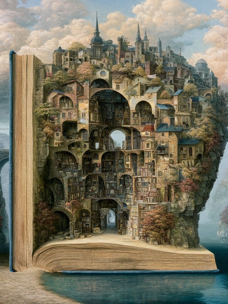 Floating Library Fantasy Print. poster detail
