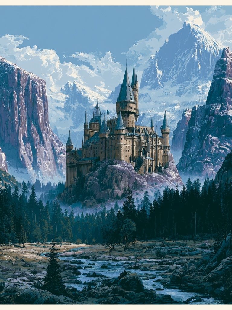 Mountain Castle Fantasy Illustration Poster. poster detail
