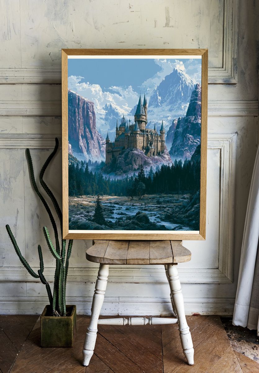 Mountain Castle Fantasy Illustration Poster. room preview