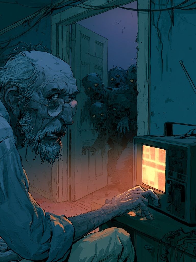 Zombie TV Horror Illustration Poster. poster detail