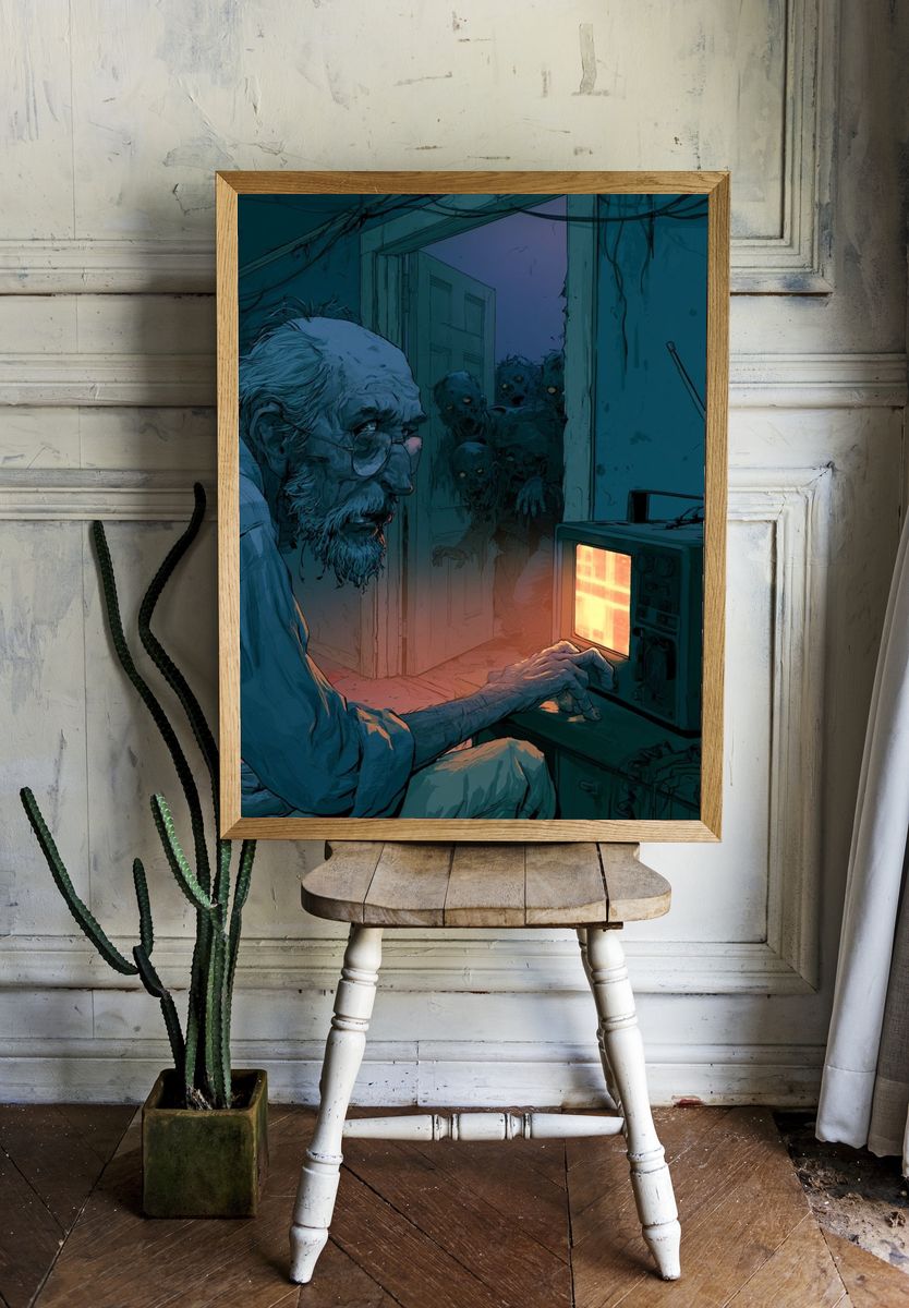 Zombie TV Horror Illustration Poster. — room view 1