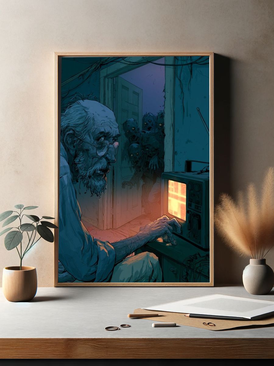 Zombie TV Horror Illustration Poster. — room view 2