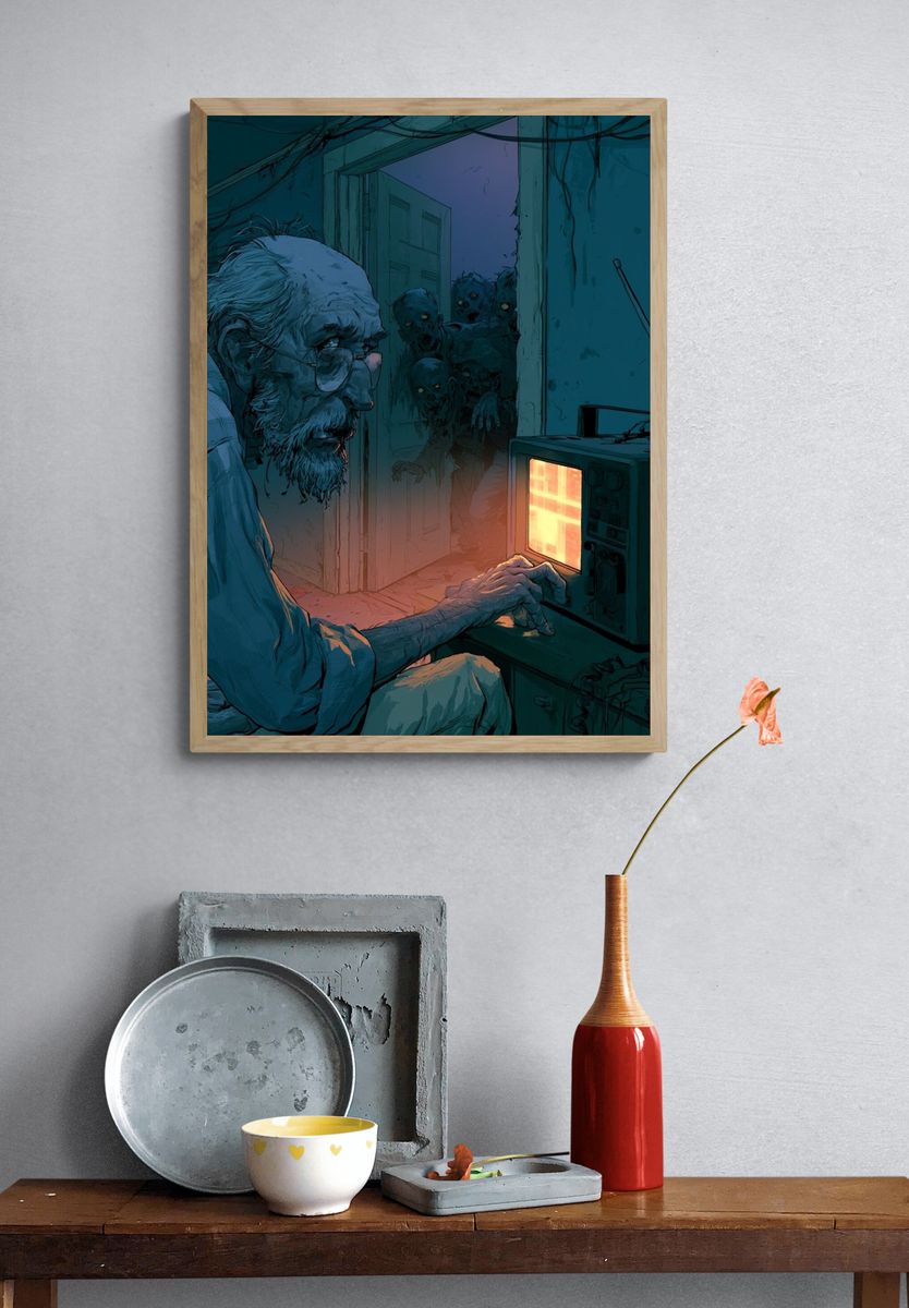 Zombie TV Horror Illustration Poster. — room view 3
