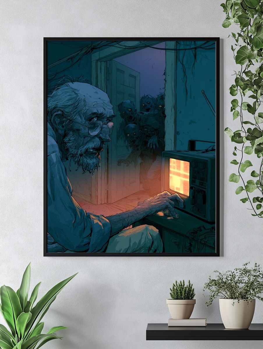 Zombie TV Horror Illustration Poster. — room view 4