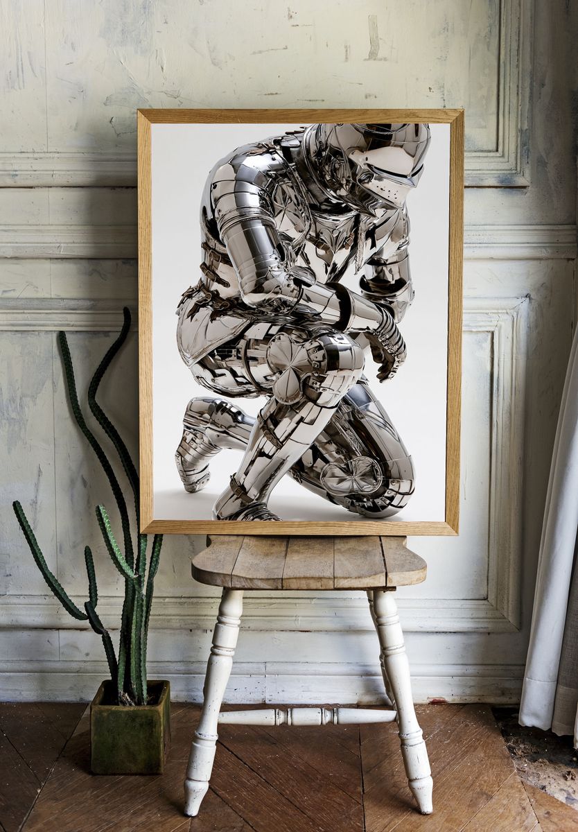 Chrome Knight Sculpture Poster. — room view 1