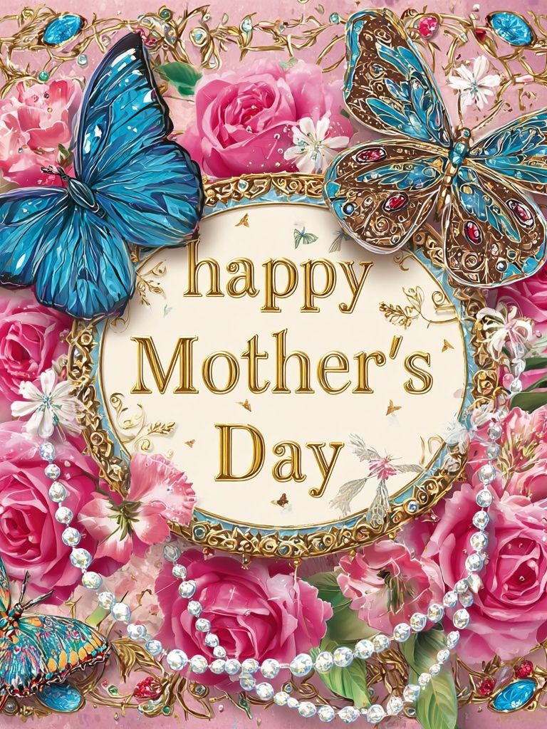 Happy Mother's Day Floral Butterfly Poster. poster — illustration art