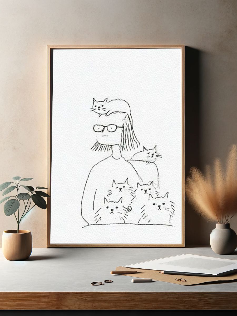 Cat Lover Line Art Poster. — room view 2