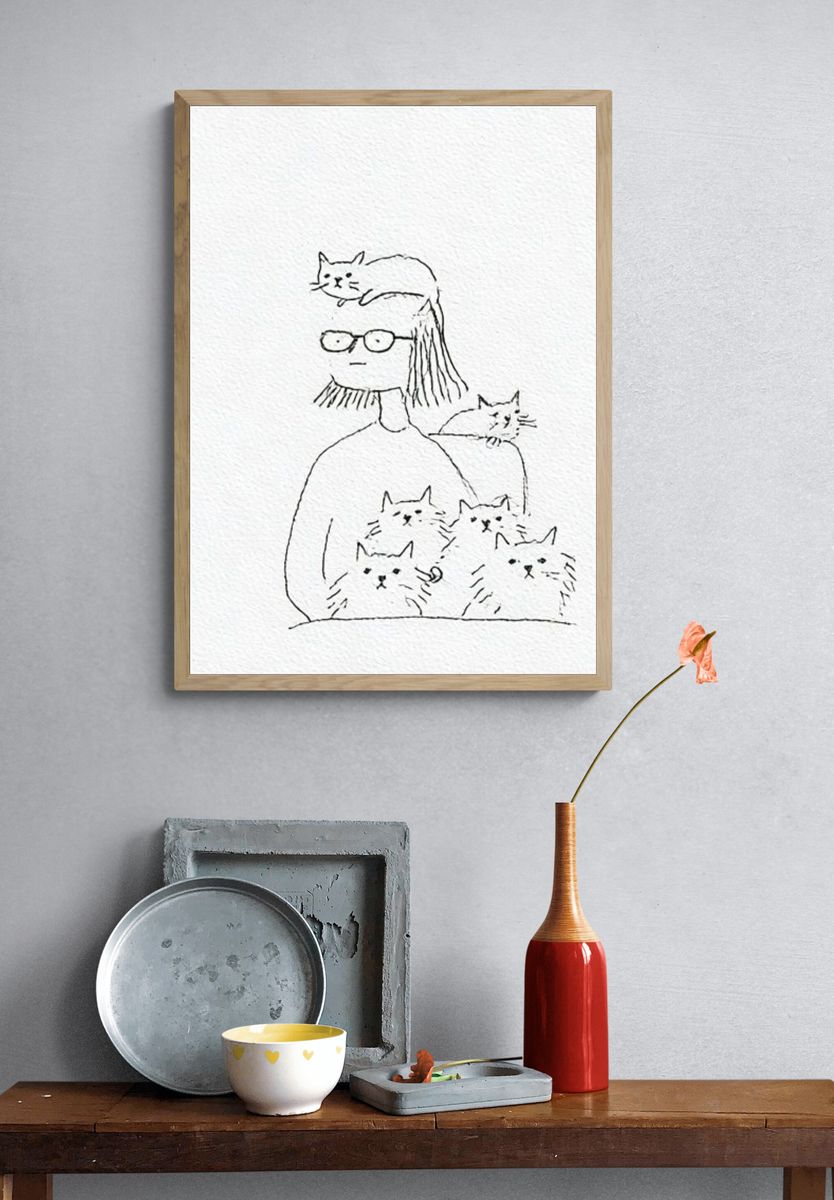 Cat Lover Line Art Poster. — room view 3