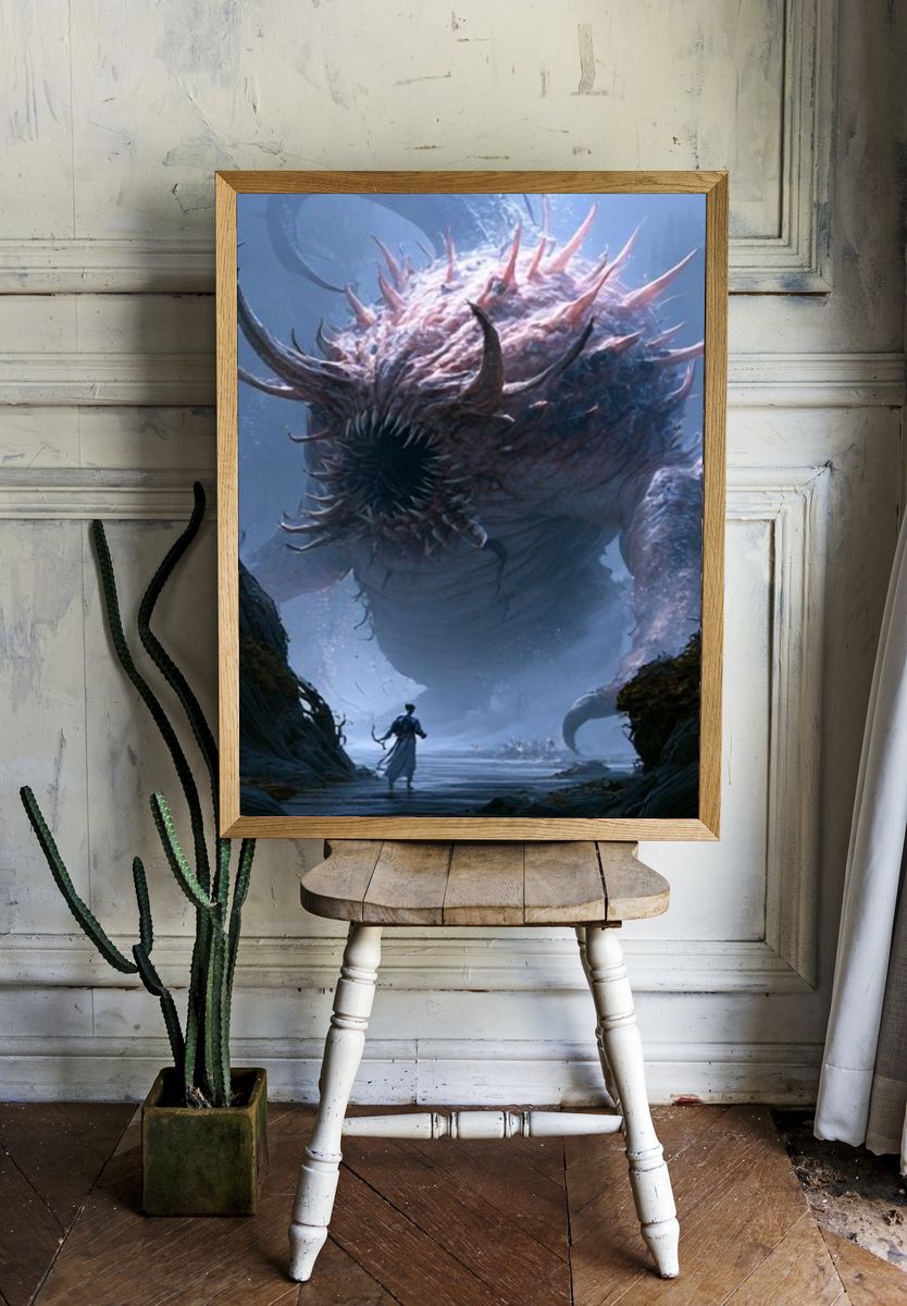 Sea Monster Fantasy Illustration Poster. — room view 1