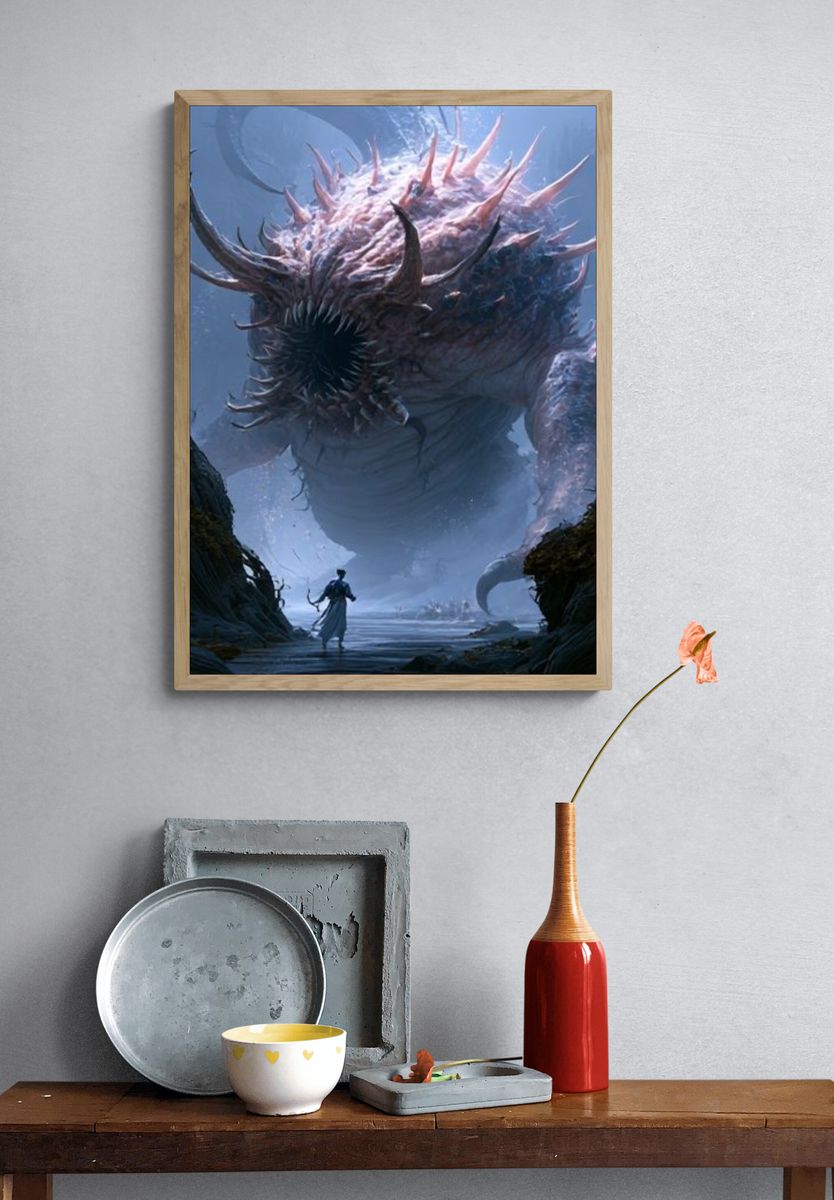 Sea Monster Fantasy Illustration Poster. — room view 3