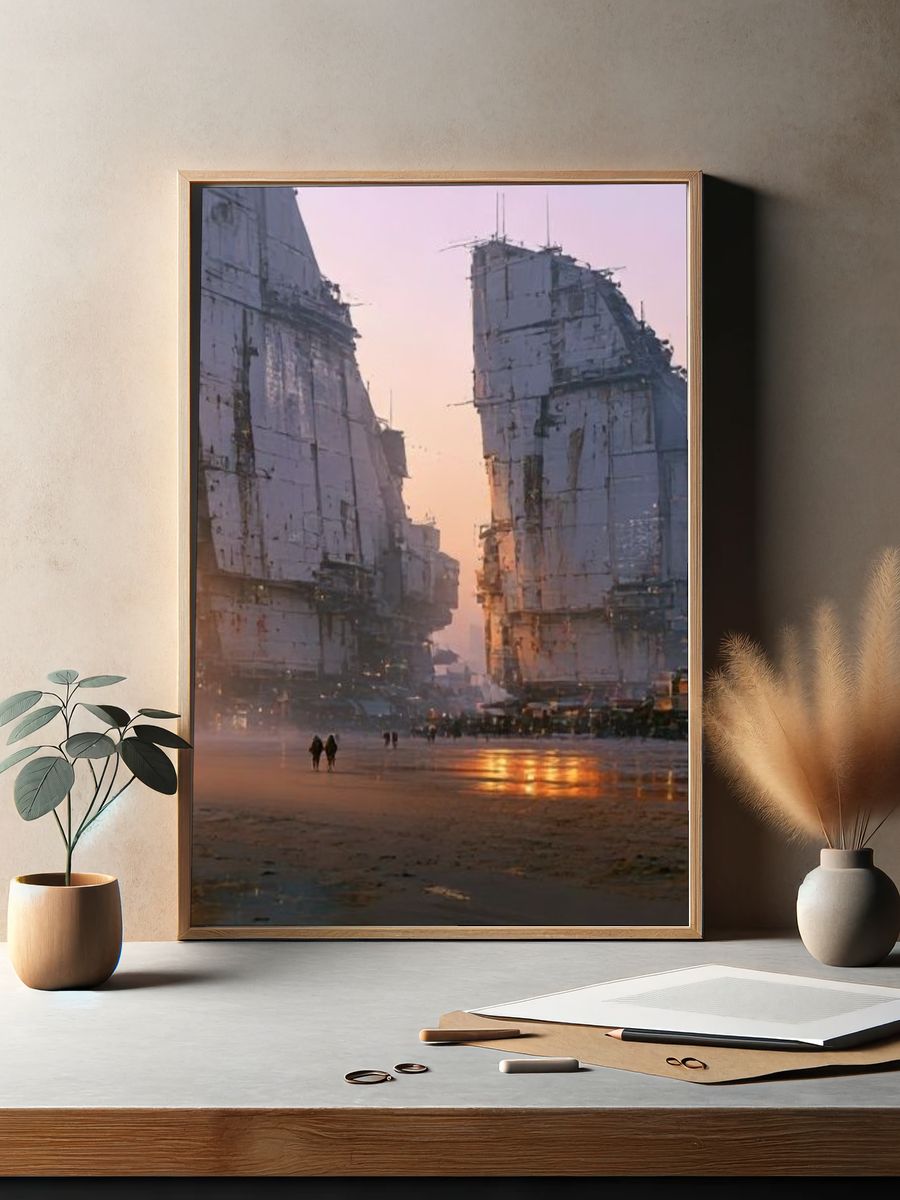 Futuristic Cityscape Sunset Poster. — room view 2