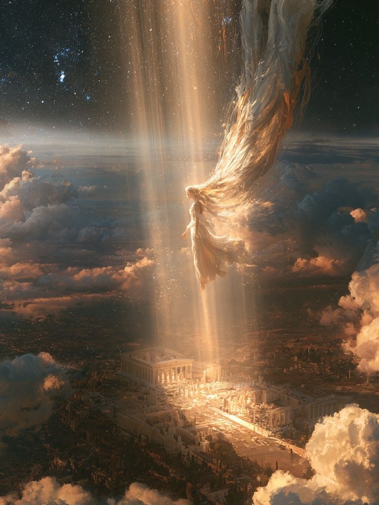 Celestial Descent Fantasy Print. poster — illustration art