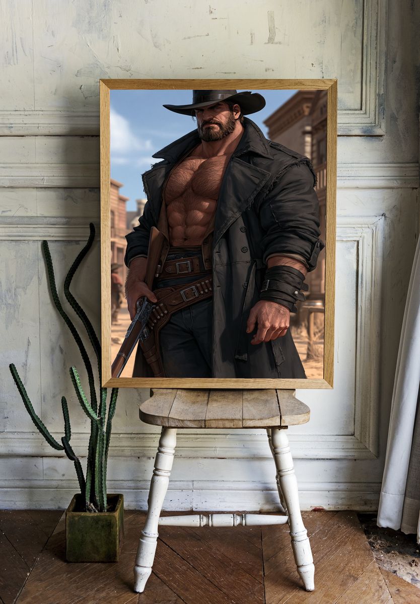 Cowboy Gunslinger — Illustration Print. — room view 1