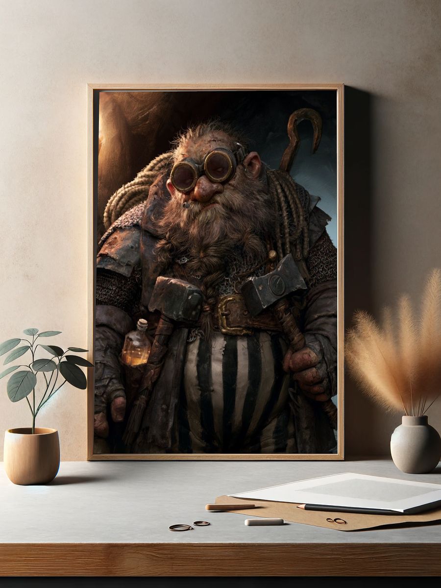 Steampunk Dwarf Portrait Poster. — room view 2